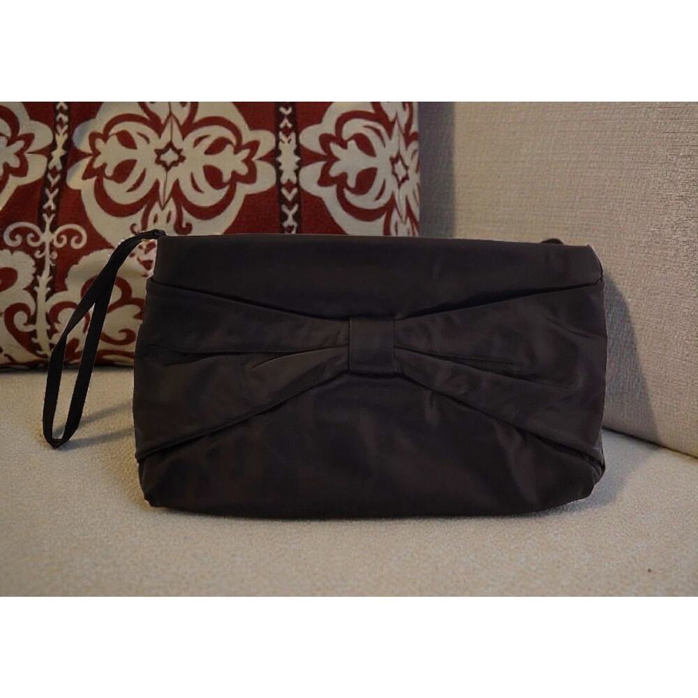 Park Avenue Int. Vintage Black Clutch Bow Pouch Hand Bag Leather Purse